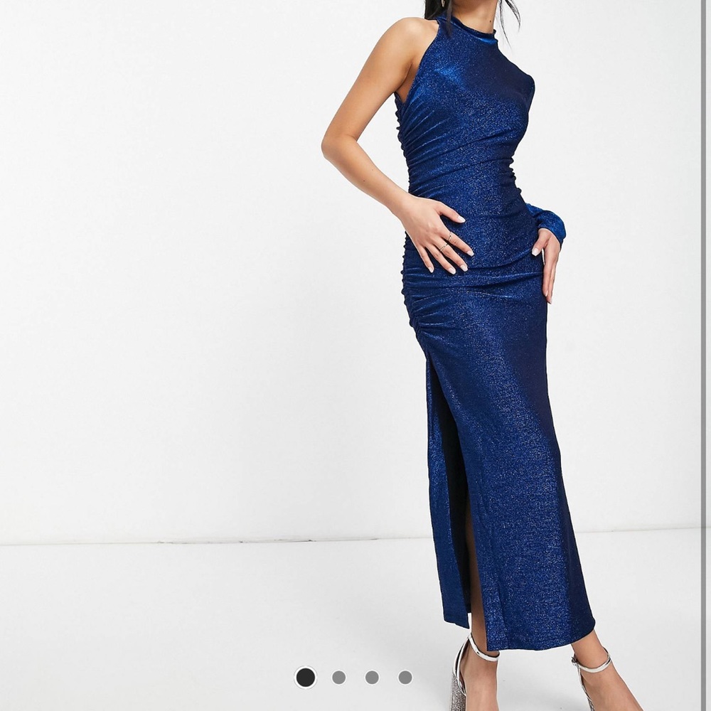 Bardot Xander sparkle slit midi dress in blue